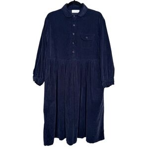Olive clothing womens L corduroy navy blue long sleeve aline cotton dress boho